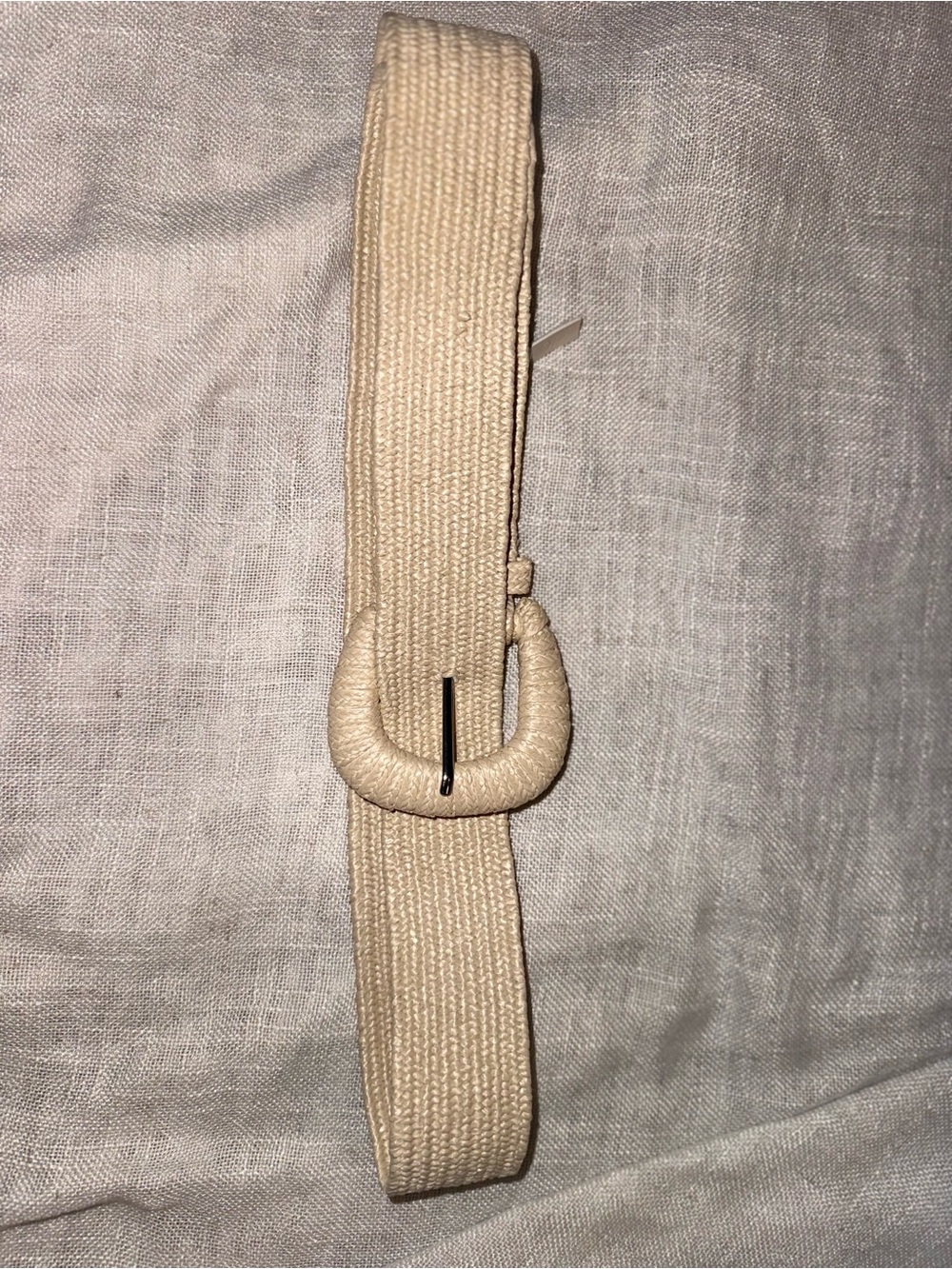 Women's Cream Woven Belt with Covered Buckle